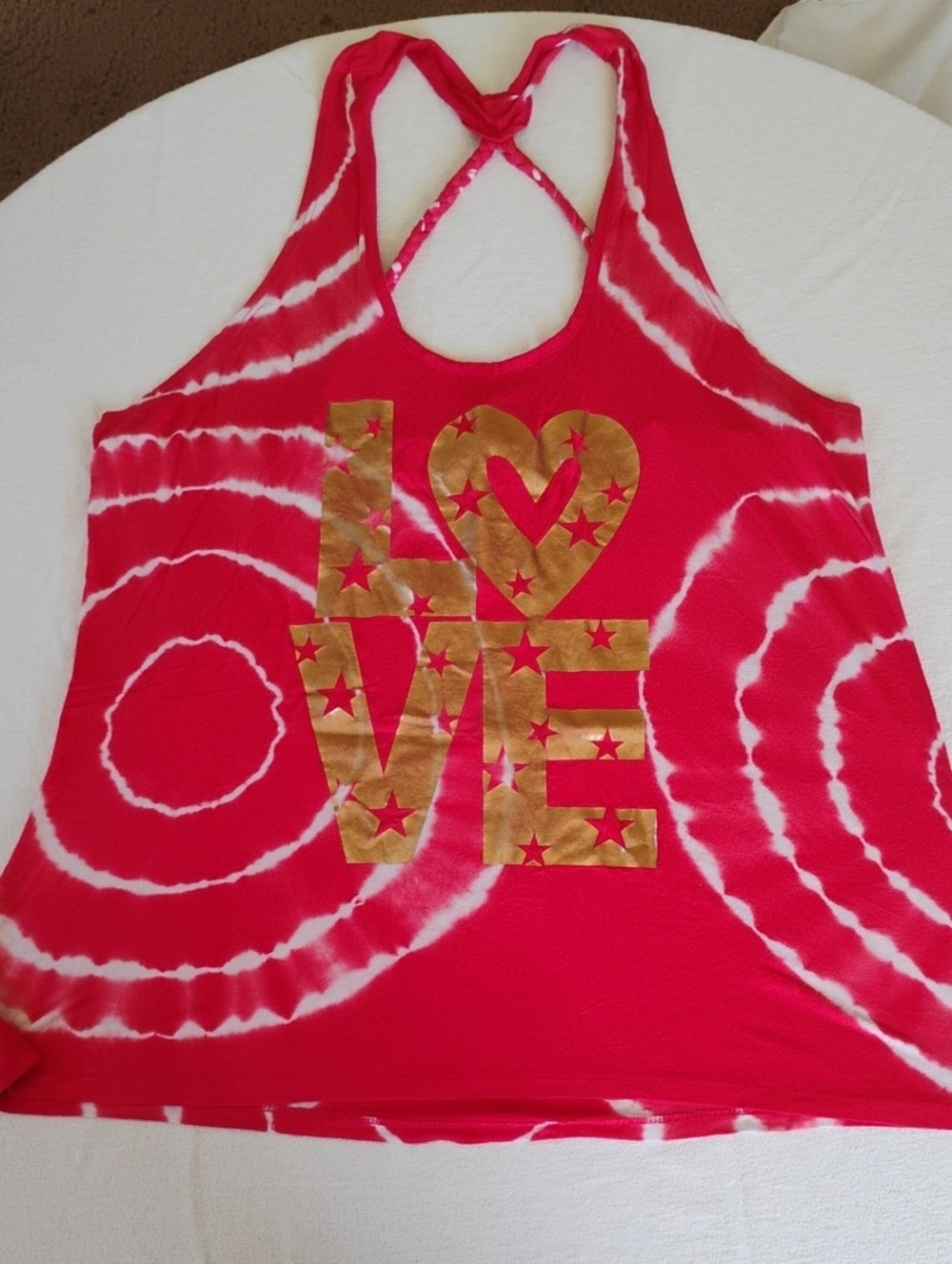 No Boundaries Red Rover Tie-Dye Tank Top Sz 2XL Gold Love With Stars On Front